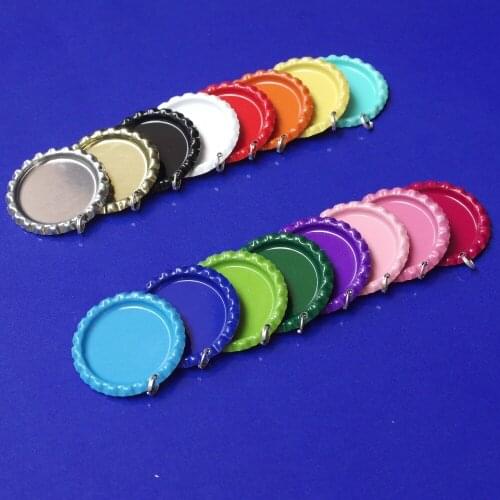 New 1000 Pcs Both Side Colored Flattened Bottle Caps With Holes and Rings Flat Bottlecaps for Pendant Necklace Jewerly 12 Colors