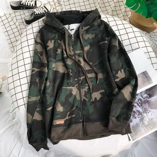 New 2020 Retro Pullovers Zipper Autumn New Long-Sleeved zip-up Camouflage hoodies Women Korean-Style Loose BF Hooded Sweatshirts