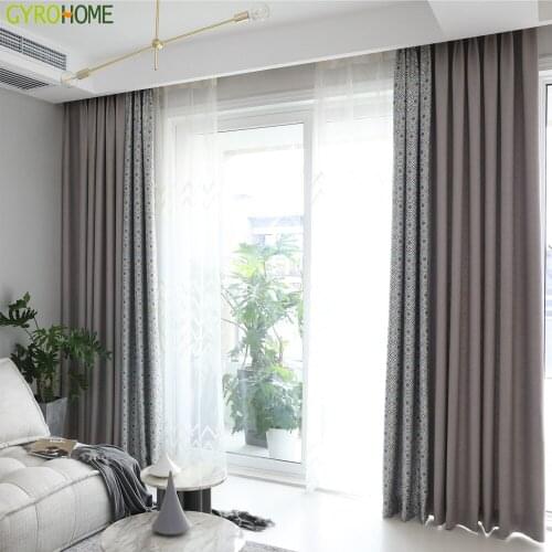 Thick Polyester Blackout Curtains For Living Room Gray Bedroom Window Splice Blackout Curtains Blinds GYC2325