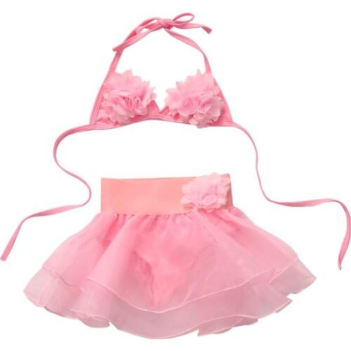 Hi Hi Baby Store Summer Kids Baby Girls Pink Bikini Floral sleeveless 2PCS Outfits Swimsuit 1-6Y