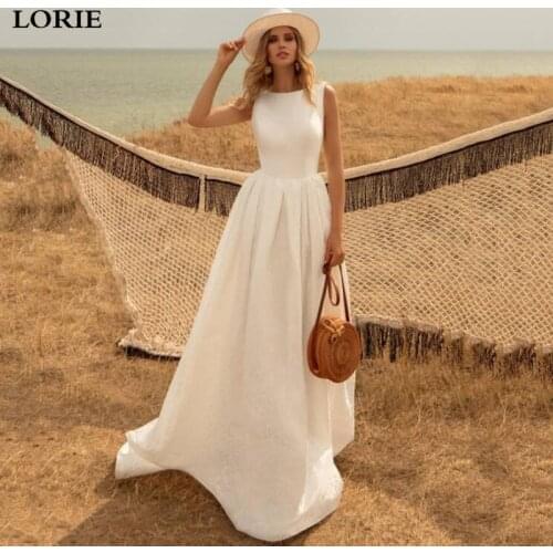 LORIE Simple And Clean Beach Wedding Dress A Line Boho Bride Dresses Satin Princess Wedding Party Gowns