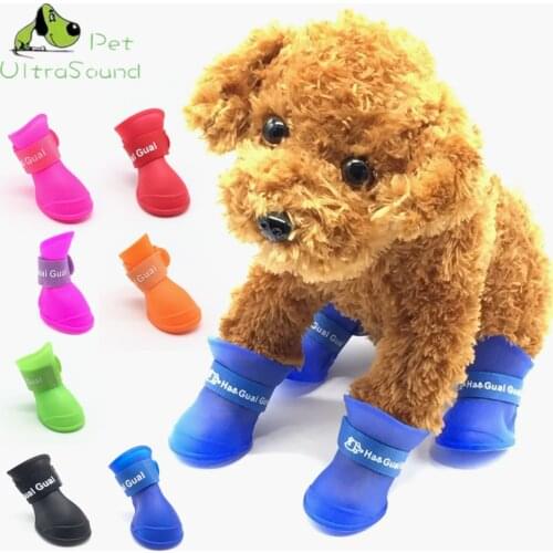 Colorful Dog Pet Boots PU Silica Gel Waterproof Pet Shoes, 4Pcs/set Dogs Shoes 8 Candy Colors Cat Rain Shoes Size S/M/L/XL/XXL