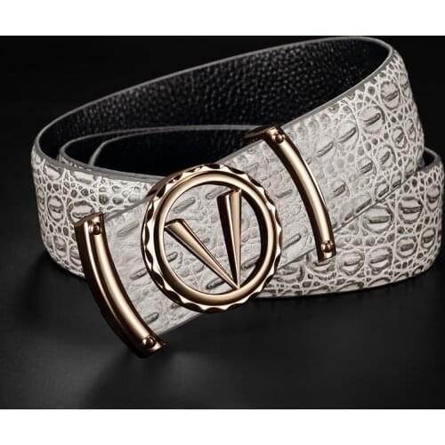 V Letter Grey Genuine Leather Designer Belts Luxury Fashion Cowskin Waist Strap Casual Belt For Mens Good Quality Ceinture Homme