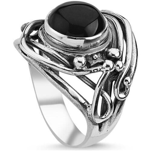 Silverlina Silver Onyx Stone Handwork Ring