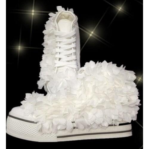 Handmade creative chiffon flower beaded platform platform canvas shoes 2021 spring new wedding shoes