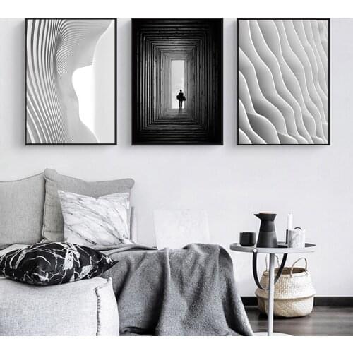 Nordic Black and White Wall Art Canvas Painting Abstract Space Art Building Posters Pictures for Living Room Home Decor
