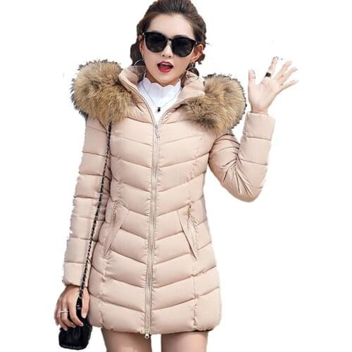 UNIVOS KUNI 2019 Women Warm Coat Casual Fur collar Wild Thick Design Hooded Formal Fashion Street Big Size 6XL J602