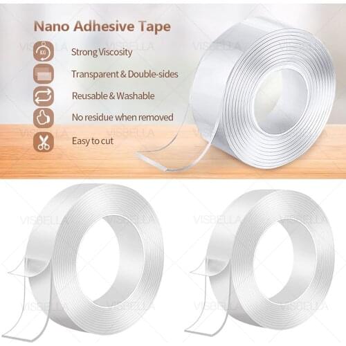 VISBELLA Reusable Double Sided Tape Adhesive Waterproof Silicone No Trace Cleanable Removable Sticker Washable Transparent Tape