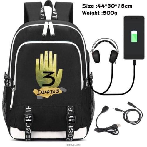 Gravity Falls Backpack Large Capacity Travel Bagpack USB Charge Teenagers Laptop School Bags Male Multifunctional Plecak