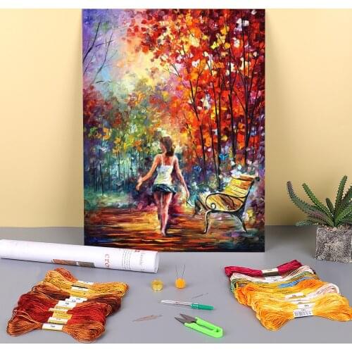 Barefooted Stroll Printed Water-Soluble Canvas 11CT Cross Stitch Complete Kit DIY Embroidery DMC Threads Painting Magic