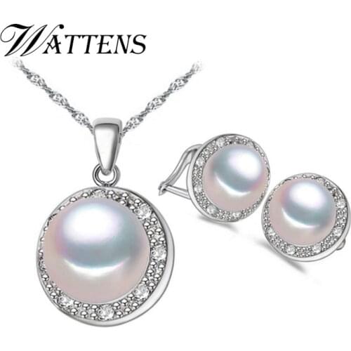 WATTENS 100% natural Pearl Pendant necklace and earrings,Drop Shape Natural Freshwater Pearl Jewelry sets