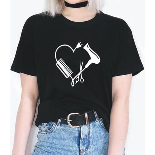 Funny Hair Stylist Heart Comb Scissor Print T Shirt Women Tops Short Sleeve Harajuku Tee Shirt Femme Casual T-shirt Blusas Mujer