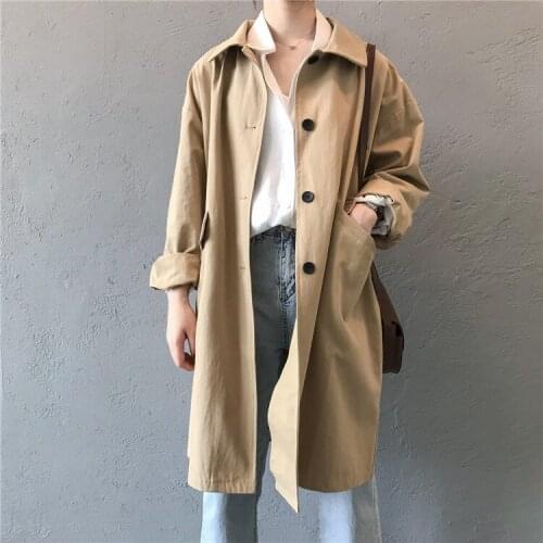 Casual Vintage Pockets New 2021 Autumn Winter Womens Cargo Windbreaker Outerwear Oversize Long Trench Tops