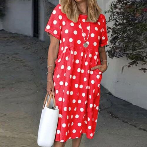 Polka Dot Printing Dress Women Pocket Short Sleeve Dress 2021 Summer Casual Dresses For Women Daily Holiday Vestidos De Verano