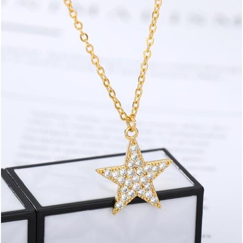 CZ Zircon Star Wedding Necklace For Women Stainless Steel Choker Pendant Necklace Gold Collares Chain Fashion Jewelry Gifts