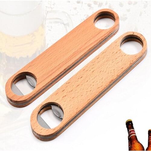 1PCS Stainless Steel Wooden Handle Opener Hanging Wine Beer Bottle Openers Durable Beverage Beer Corkscrew