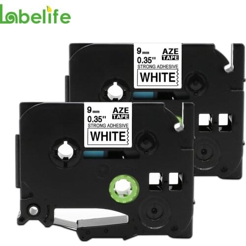 2 Pack 9mm TZe-S221 Extra Strength Black on White for Brother P-touch Laminated Tape TZ-S221 TZeS221 TZS221 Strong Adhesive Tape