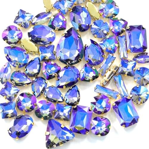 20pcs Black Diamond AB Mix Shapes Sizes Sew On Rhinestones With Claw Flatback Glass Strass Sewing Stones For DIY Garments B1152