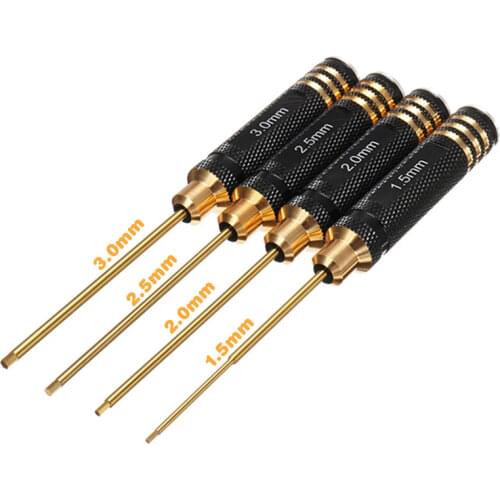 4pcs/set 1.5/2.0/2.5/3.0mm Hex Screwdriver Bit HSS Titanium Coated Repair Tool Set For RC helicopter RC toys