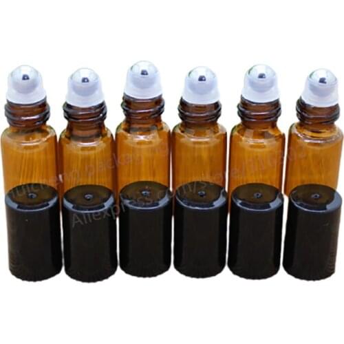 5ml Small amber roll on bottles for essential oils roll-on refillable perfume bottle deodorant containers with black lid 300pcs