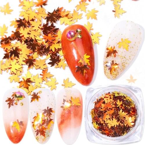 Nail Art Accessories Autumn Thanksgiving Nail Maple Leaf Glitter Sequin Laser Gradient Color nail