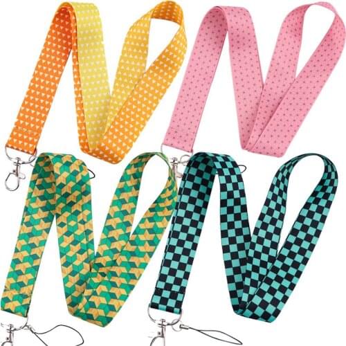 1 Pcs Cute Anime Demon Slayer Kimetsu No Yaiba Lanyard Keychain for Keys Phone ID Name Card Hanging Rope Neck Strap Figure Toys