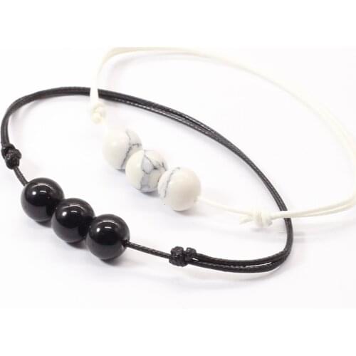 Black White Boho Friends Stone Beads Charm Strand Couple Anklet Men Bracelets for Women Jewelry Accesorios Pulseras Mujer 2019