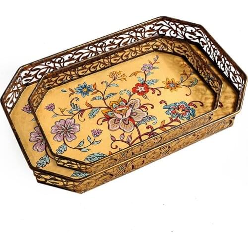 European Tea Set Tray Rectangular Fruit Bowl American Style Living Room Home Creative Put Cup Iron Fruit Try