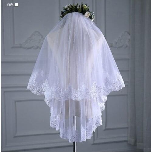White Ivory Two Layers Bridal Veil With Lace Edge Wedding Veil With Comb Wedding Accessories 2021 New Arrival