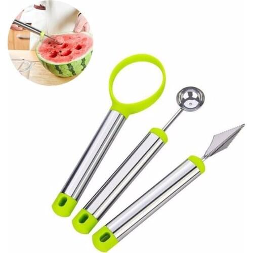 Fruit Engraving Knife,COMIART 3 in 1 stainless steel ice cream dessert carving knife kitchen essential tools fruit spoon