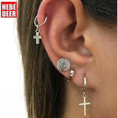 HebeDeer Fashion New Women Cross Pendientes Earrings Combination Fashion Trend Set Earrings Piercing Brincos Aretes De Mujer