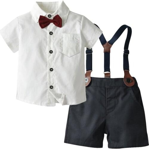 Ircomll Baby Boy Clothes Set Fashion Kids Infant Clothing Bow Tie Short Sleeve Shirts + Overalls Baby Gentleman Suit