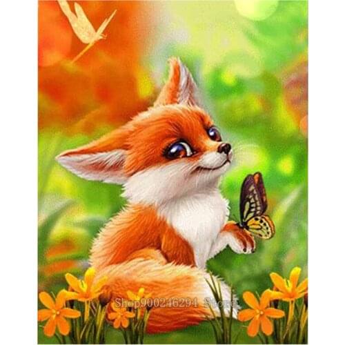 DIY Mosaic Diamond Embroidery Pattern Cross Stitch Cute Fox Baby SquareRound Diamond Painting Needlework kids Decoration FF163