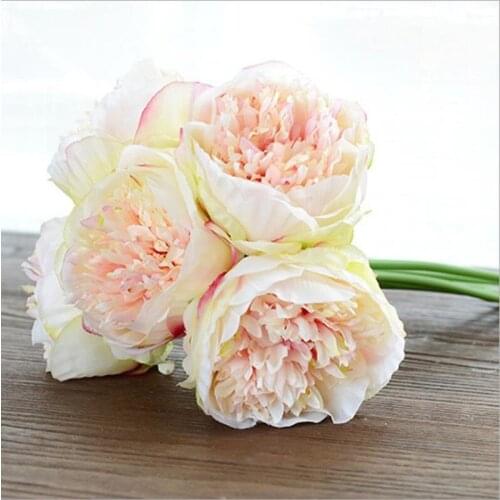 Simitation flower Fake Flowers European Artificial Flower Peony hand tied five head Bridal Bouquet living room home decoration