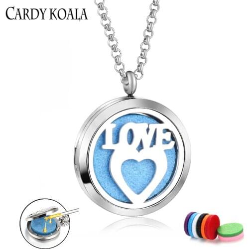 30mm Stainless steel Magnetic Aromatherapy Diffuser Necklace Gift 8 replacement pads Heart locket necklace pendant