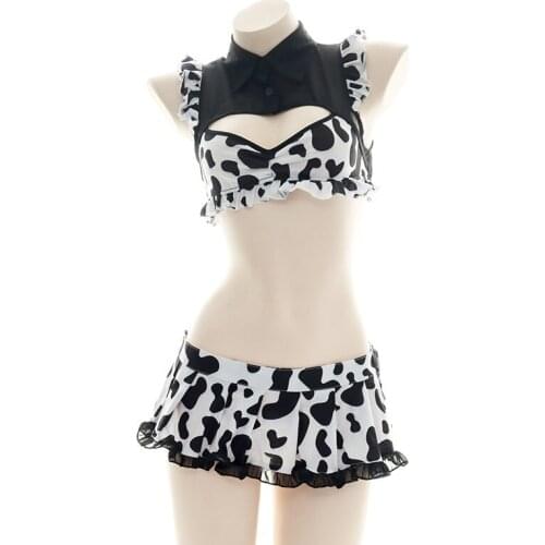 Cow Uniform Set Open-chested Hollow Pajamas Sexy Short Night Skirt Maid Dress Cow Dress Sexy Costume Halloween