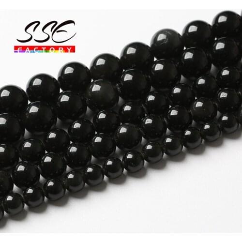 Natural Black Obsidian Stone Round Beads For Jewelry Making Loose Spacers Beads DIY Bracelet Accessories 4 6 8 10 12 mm 15" Inch