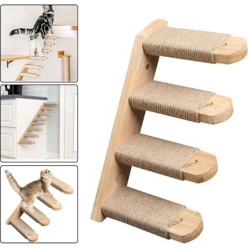 Wall-Mounted Cat Climbing Ladder Sisal Rubber Wood Toy Pet Furniture Cat Tree Kitten Wall Shelf Set Cat Wooden Scratching Stairs