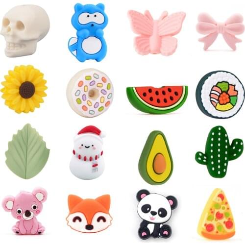 LOFCA 10pcs Silicone Beads Teether Baby Teething Toys Cartoon BPA Free Chew For Baby Food Grade Pacifiers Necklace Accessories