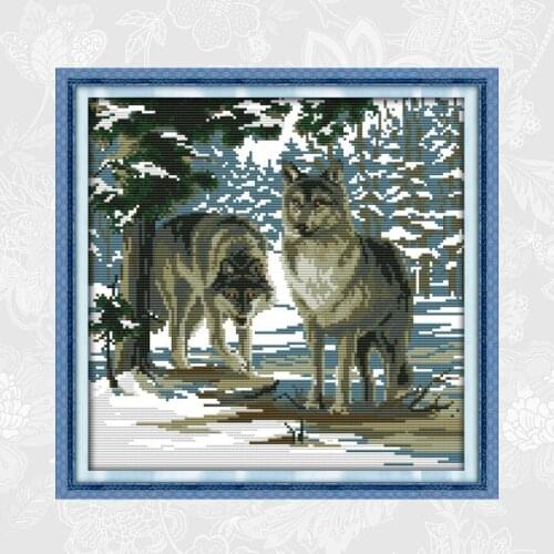 Two wolves together Cross-stitch Pattern Embroidery Handmade Accessories Needlework 14ct 11ct Aida Canvas Cross Stitch kits