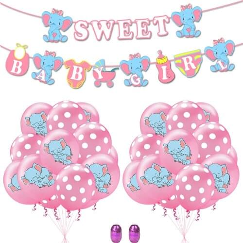 Cute Elephant Baby Latex Balloon Set Boy Girl Elephant Banners Baby Shower Kids Happy 1st Birthday Party Decoration