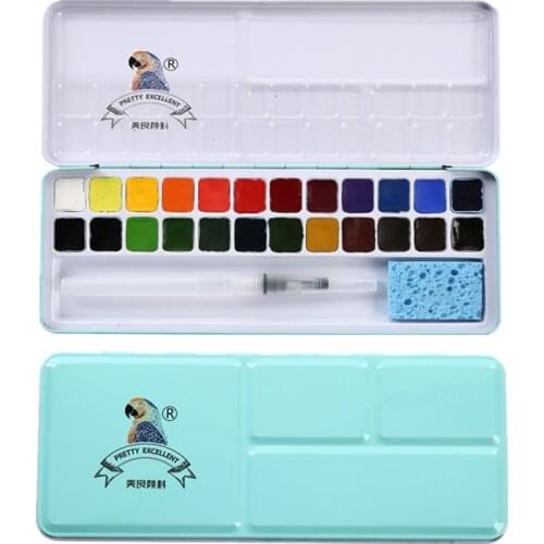 24 Colors Professional Pink green Iron Box Portable Pigment Watercolor Set Solid Watercolor Paint Set For Painting