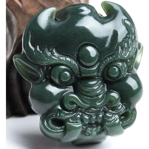 Natural Gray Green jade Fully Hand-Carved Dragon Head Lucky Men Belt Buckle Ward off evil Spirits Waist Ornament*Free Gift Box