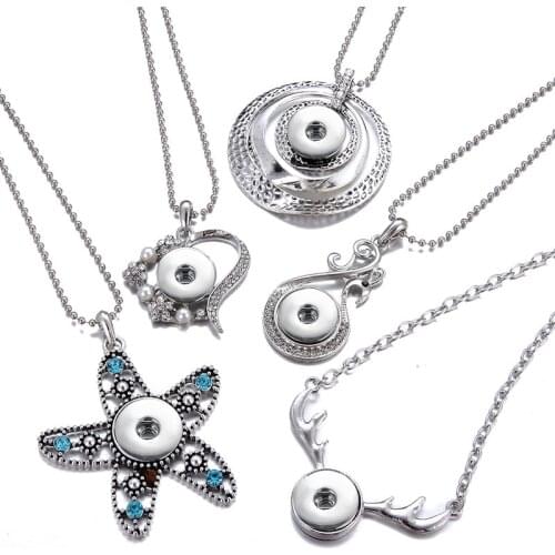 New Circles Starfish Elk Heart Fashion pendant necklace chain 60cm fit 18mm snap buttons Wholesale Gift snap jewelry