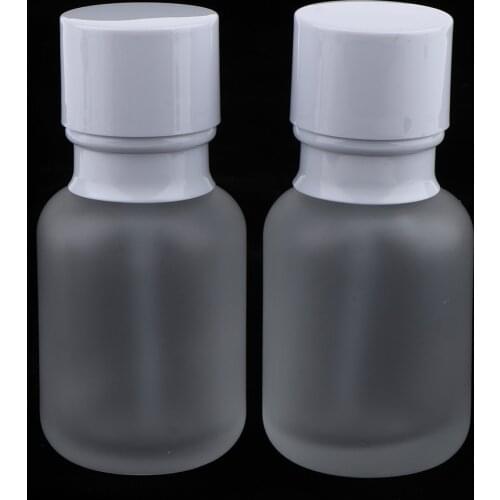 2pcs White Empty Portable Refillable Frosted Glass Vacuum Pump Bottle Vial , Travel Cream Lotion Toner Container Bottle