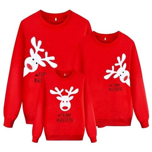 Christmas Family Parent-child Deer Head Print Red Sweater Autumn Cotton Round Neck Long Sleeve Casual New Year Look