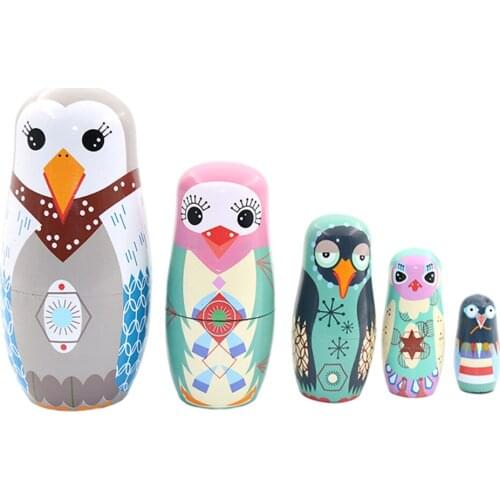Russian Nesting Doll Cartoon Wooden Handmade Stacking Dolls Craft Toys Owl Nesting Dolls Home Decorations