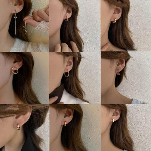 1 Pairs Stainless Steel Earrings For Women New Women Gold Ear Cuff Bohemian Fashion Party Jewelry 2021 Geometric Hoop Earrings