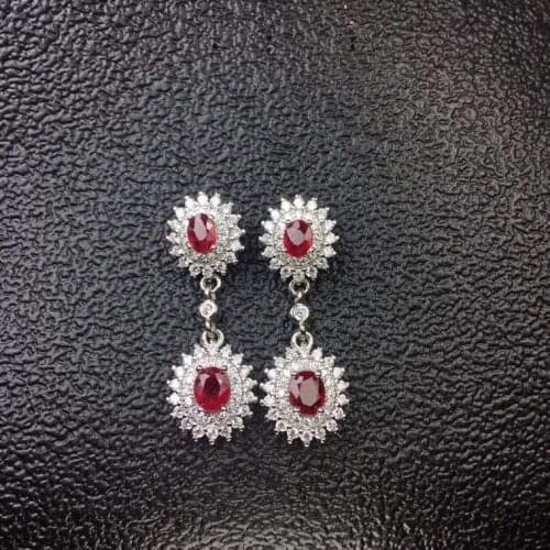 Natural real Ruby 925 silver Earring Natural Ruby stud earring Free shipping Jewelry For your Wife