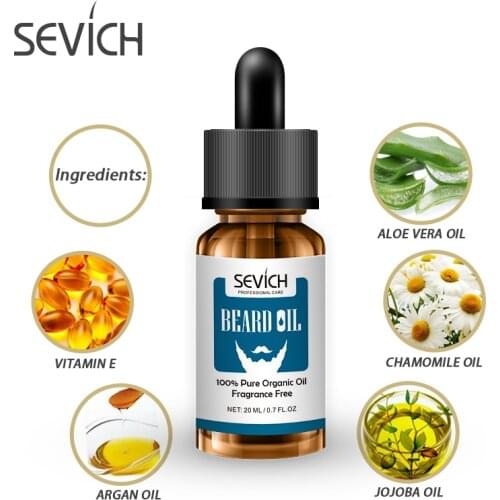 Sevich Natural 20ml Men Beard Oil for Styling Beeswax Moisturizing Smoothing Gentlemen Beard Care Conditioner Growth Products